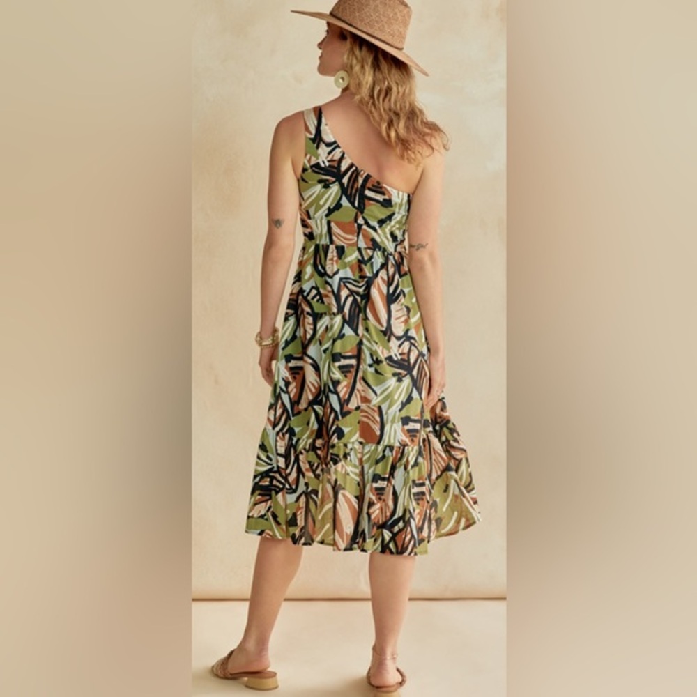 Aubrey Parks for Francesca’s Dalora One Shoulder Palm Print Midi Dress - S - Picture 2 of 12